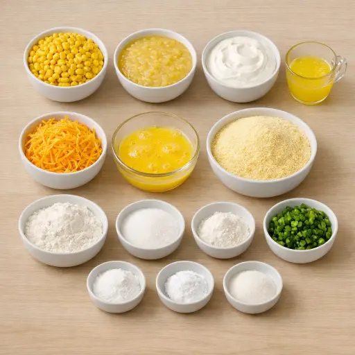 Ingredients for Savory Cheddar Jalapeño Corn Casserole