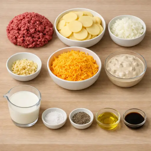 Ingredients for Savory Cheeseburger Potato Casserole