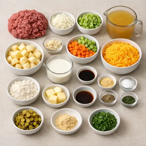 Ingredients for Savory Cheeseburger Soup Delight