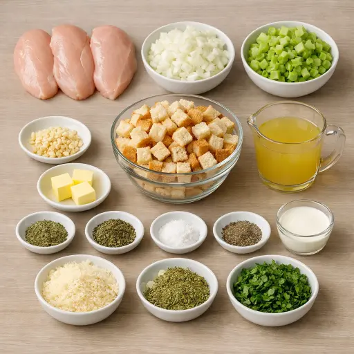 Ingredients for Savory Chicken and Bread Casserole