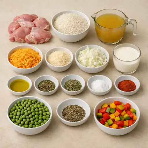 Ingredients for Savory Chicken and Rice Casserole Supreme
