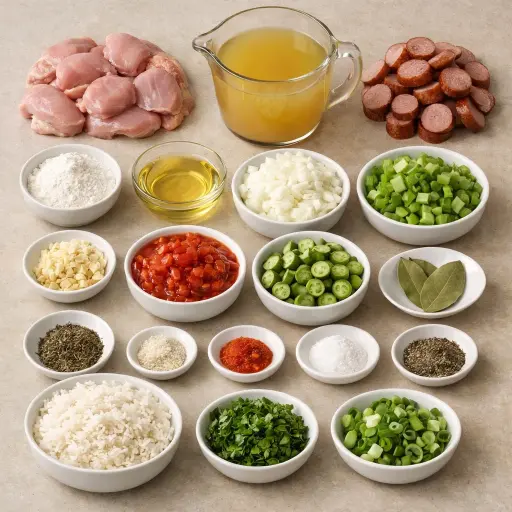 Ingredients for Savory Chicken and Smoked Sausage Gumbo