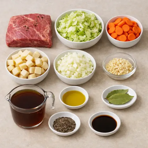 Ingredients for Savory Corned Beef and Cabbage Stew
