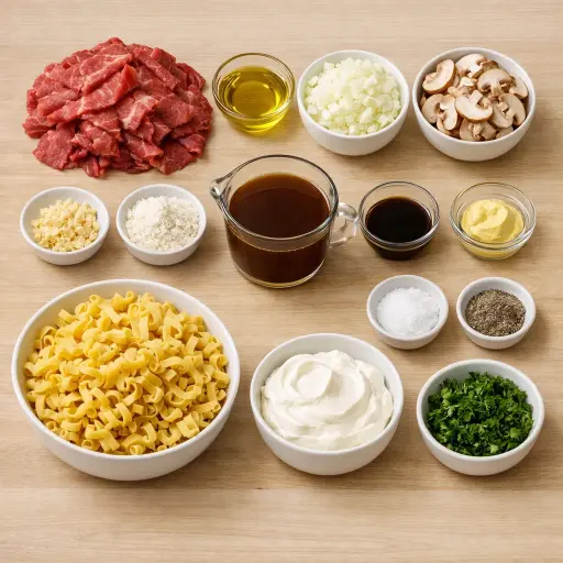 Ingredients for Savory Garlic Mushroom Beef Stroganoff