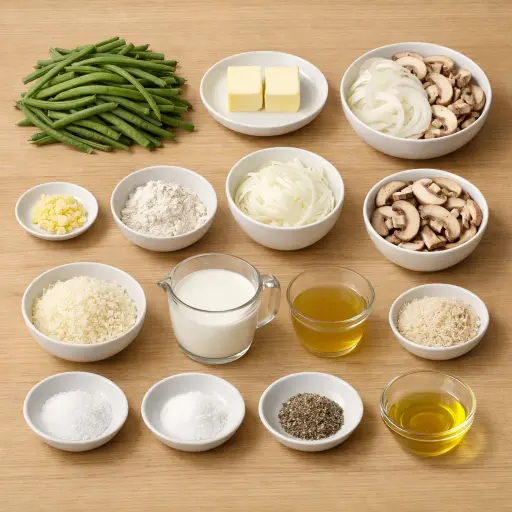 Ingredients for Savory Green Bean Casserole with Garlic-Parmesan Crust