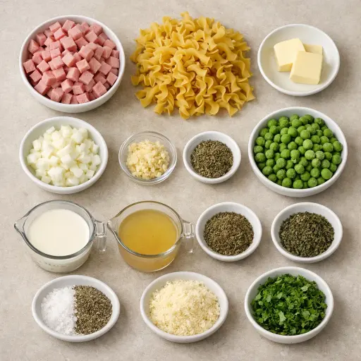 Ingredients for Savory Ham & Herb Noodle Delight