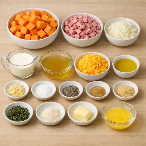 Ingredients for Savory Ham & Sweet Potato Casserole