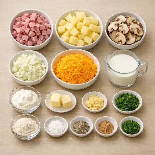 Ingredients for Savory Ham and Potato Casserole Delight