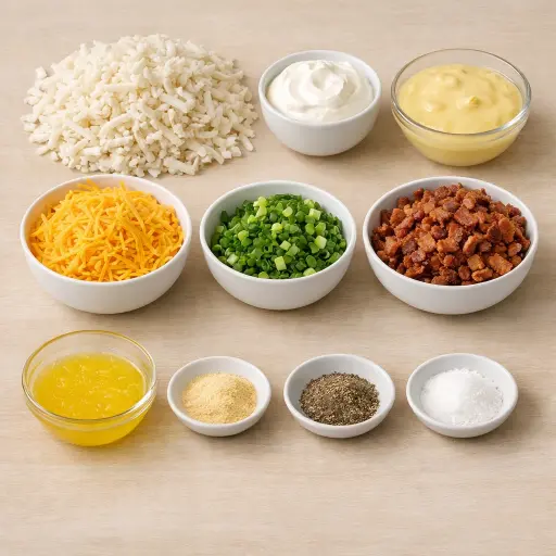 Ingredients for Savory Hash Brown Casserole with Bacon and Cheddar