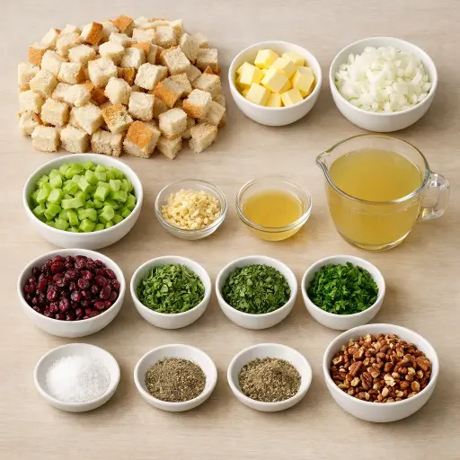 Ingredients for Savory Herb and Cranberry Thanksgiving Stuffing