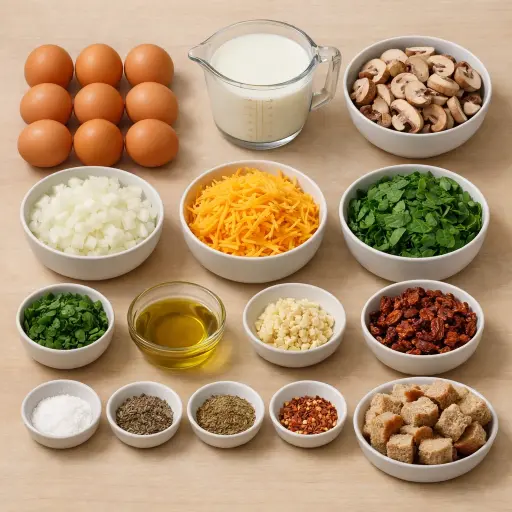 Ingredients for Savory Herb and Mushroom Breakfast Casserole