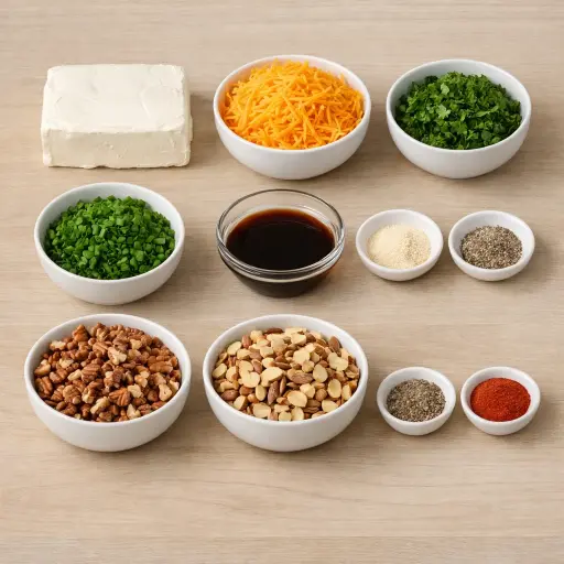 Ingredients for Savory Herb and Nut Cheese Ball