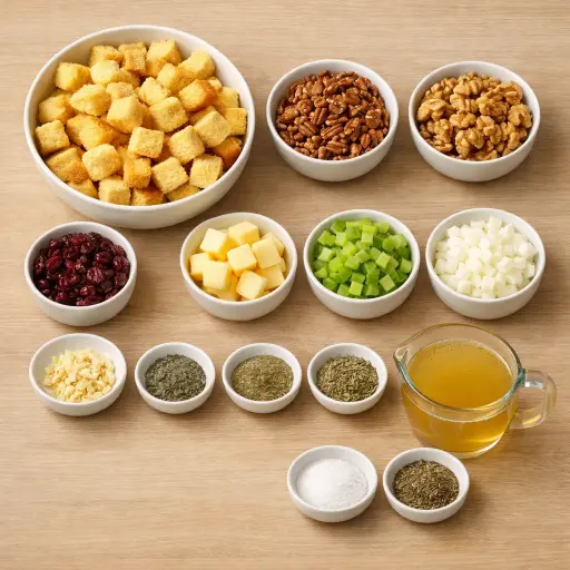 Ingredients for Savory Herb and Nut Cornbread Stuffing