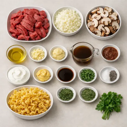 Ingredients for Savory Herb Beef Stroganoff