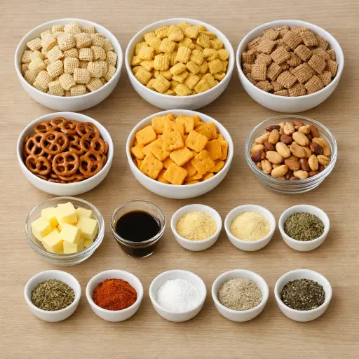 Ingredients for Savory Herb Chex Mix