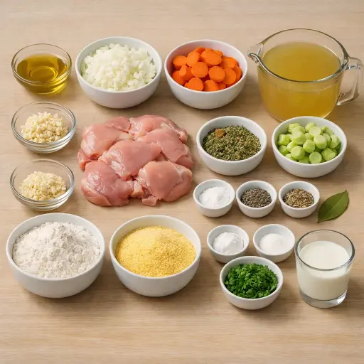 Ingredients for Savory Herb Chicken and Cornmeal Dumplings