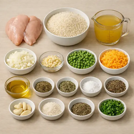 Ingredients for Savory Herb Chicken Rice Casserole
