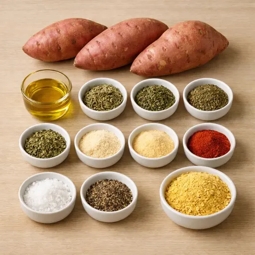 Ingredients for Savory Herb-Crusted Baked Sweet Potatoes