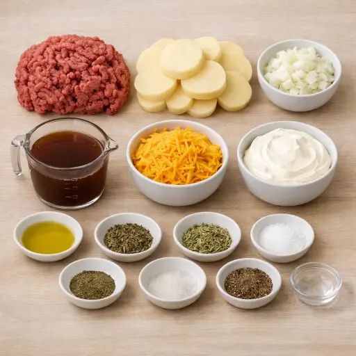 Ingredients for Savory Herb Hamburger Potato Casserole