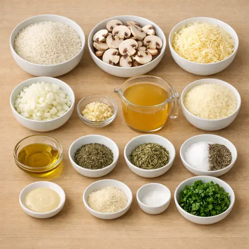 Ingredients for Savory Herb Mushroom Rice Casserole
