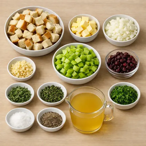 Ingredients for Savory Herb Turkey Stuffing with Cranberries