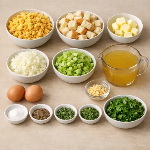 Ingredients for Savory Herbed Cornbread Dressing