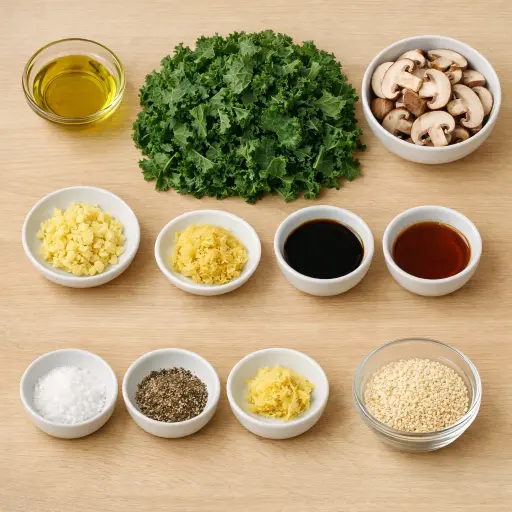 Ingredients for Savory Kale and Mushroom Stir-Fry