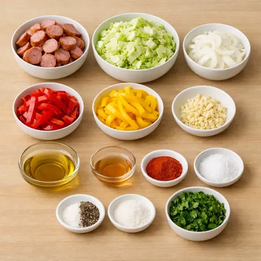 Ingredients for Savory Kielbasa and Cabbage Skillet