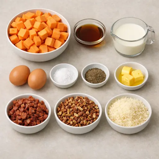 Ingredients for Savory Maple Sweet Potato Casserole