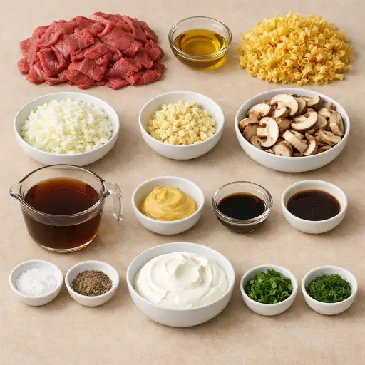 Ingredients for Savory Mushroom & Herb Beef Stroganoff