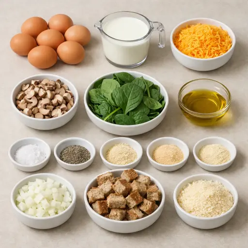 Ingredients for Savory Mushroom & Spinach Breakfast Casserole