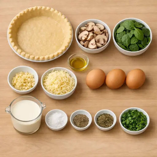 Ingredients for Savory Mushroom & Spinach Quiche with Garlic Herb Crust