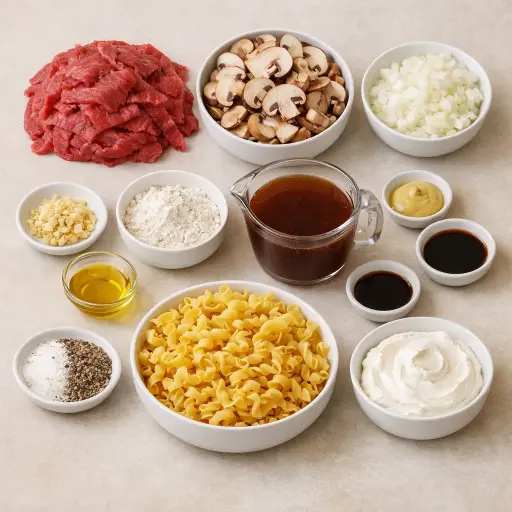 Ingredients for Savory Mushroom Beef Stroganoff