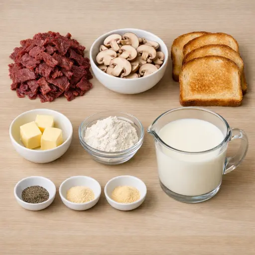 Ingredients for Savory Mushroom Creamed Chipped Beef