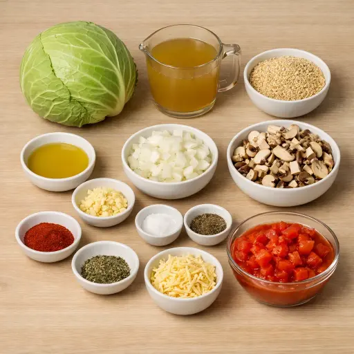 Ingredients for Savory Mushroom Quinoa Stuffed Cabbage