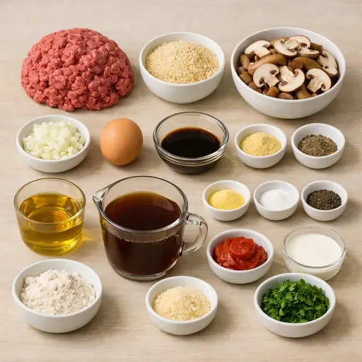 Ingredients for Savory Mushroom Salisbury Steak Medley