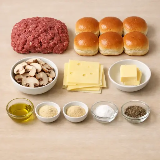 Ingredients for Savory Mushroom Swiss Sliders