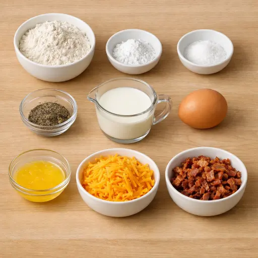 Ingredients for Savory Pancakes with Bacon and Cheese
