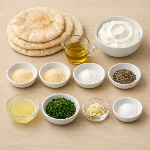 Ingredients for Savory Pita Chips with Herb Dip