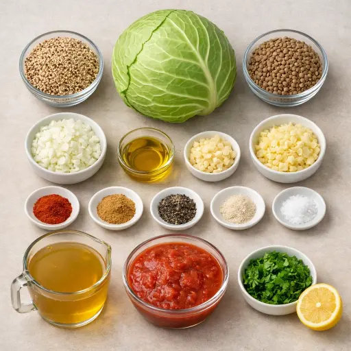 Ingredients for Savory Quinoa & Lentil Stuffed Cabbage Rolls