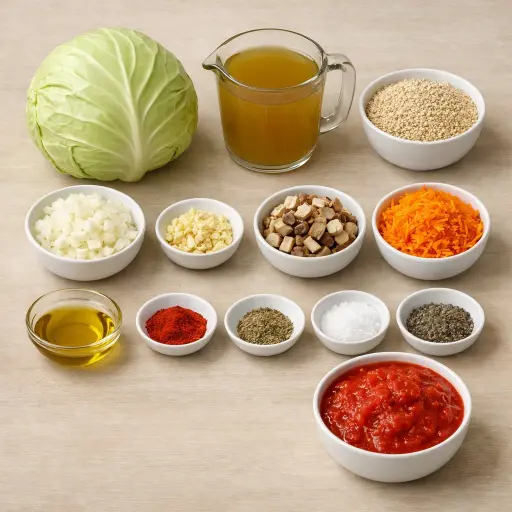 Ingredients for Savory Quinoa Stuffed Cabbage Rolls