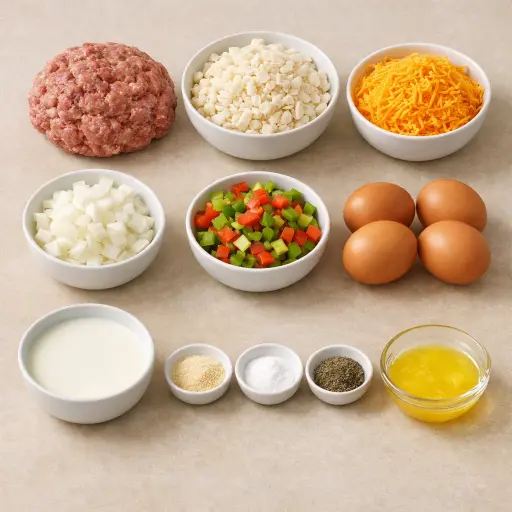 Ingredients for Savory Sausage & Cheddar Hashbrown Casserole