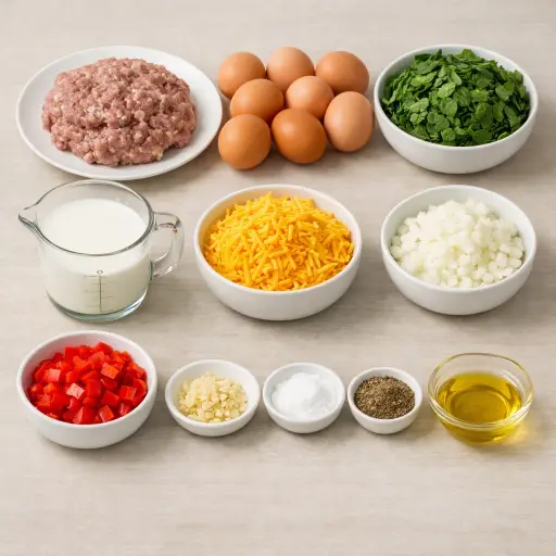 Ingredients for Savory Sausage & Spinach Breakfast Bake