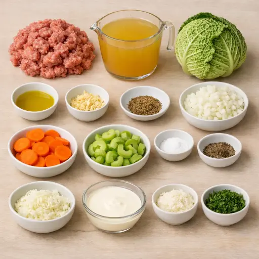 Ingredients for Savory Sausage and Savoy Cabbage Soup