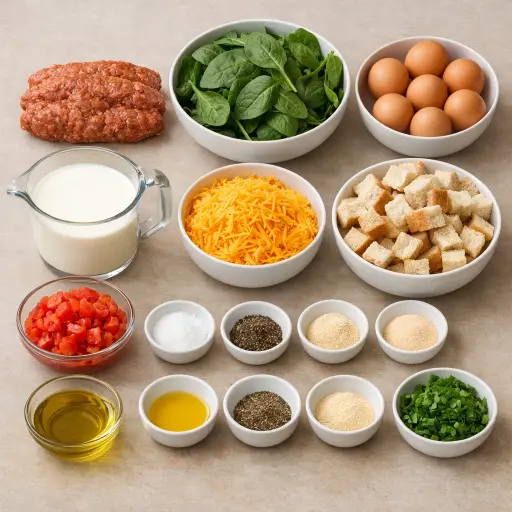 Ingredients for Savory Sausage and Spinach Breakfast Bake