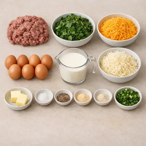 Ingredients for Savory Sausage and Spinach Breakfast Casserole