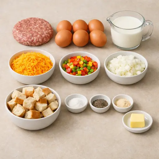 Ingredients for Savory Sausage Egg and Cheese Casserole