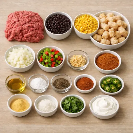 Ingredients for Savory Southwest Tater Tot Casserole