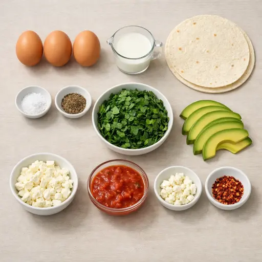Ingredients for Savory Spinach & Avocado Breakfast Burrito