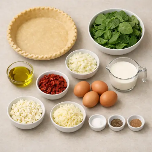 Ingredients for Savory Spinach & Sun-Dried Tomato Quiche